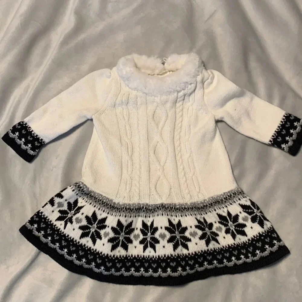 Gymboree girls sweater dress white and black nordic fair isle snowflake 3-6 mo